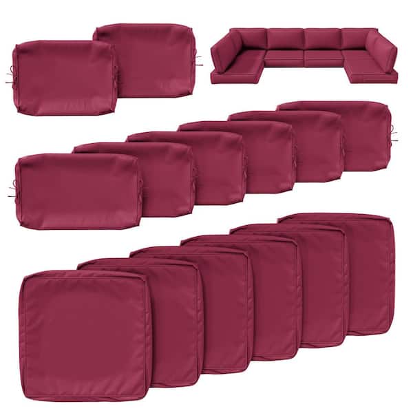 Kimunuk 14-Piece Patio Cushion Covers Replacement with Zipper for Sectional Sofa, Slipcovers for Outdoor Cushions Fuchsia Red