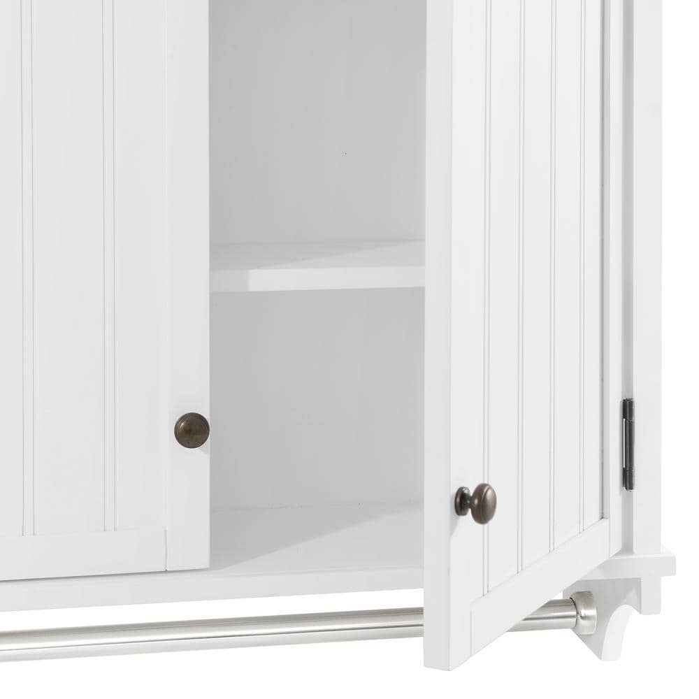 White Wood Wall Mounted Bathroom Storage Cabinet with Towel Rod