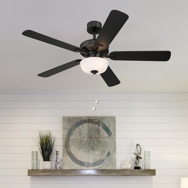 Gallant II 52 in. Indoor/Covered Outdoor Downrod Matte Black Transitional Ceiling Fan w/ Three 3000K LED Bulbs Included