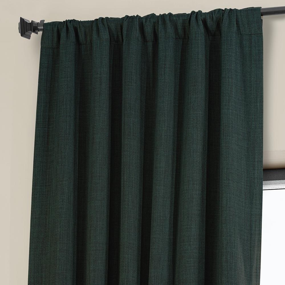Focal Green Faux Linen Room Darkening Ground Length Drapes