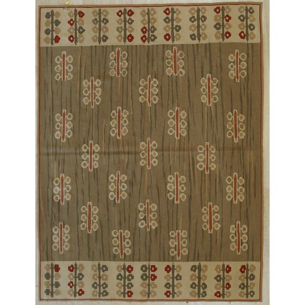 EORC Area Rug Green 6 ft. x 8 ft. Handwoven Wool Modern Flat Weave Area Rug