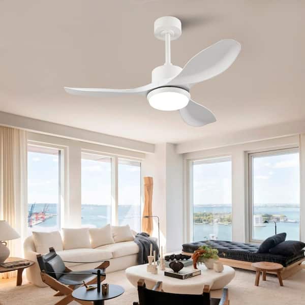 42 in. White Reversible Quiet DC Motor Downrod Mount Standard Fan with Remote Control Dimmable 6 Wind Speed