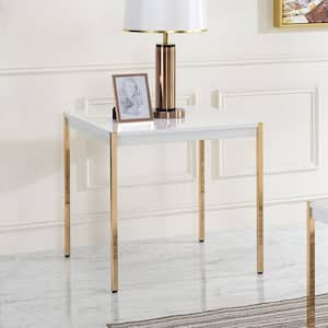24" Wide Modern High-End Minimalist Square Coffee Table, White and Gold Finished in Composite Wood Top with Metal Frame