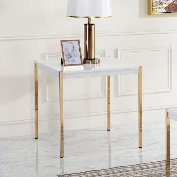 Westsky 24" Wide Modern High-End Minimalist Square Coffee Table, White and Gold Finished in Composite Wood Top with Metal Frame