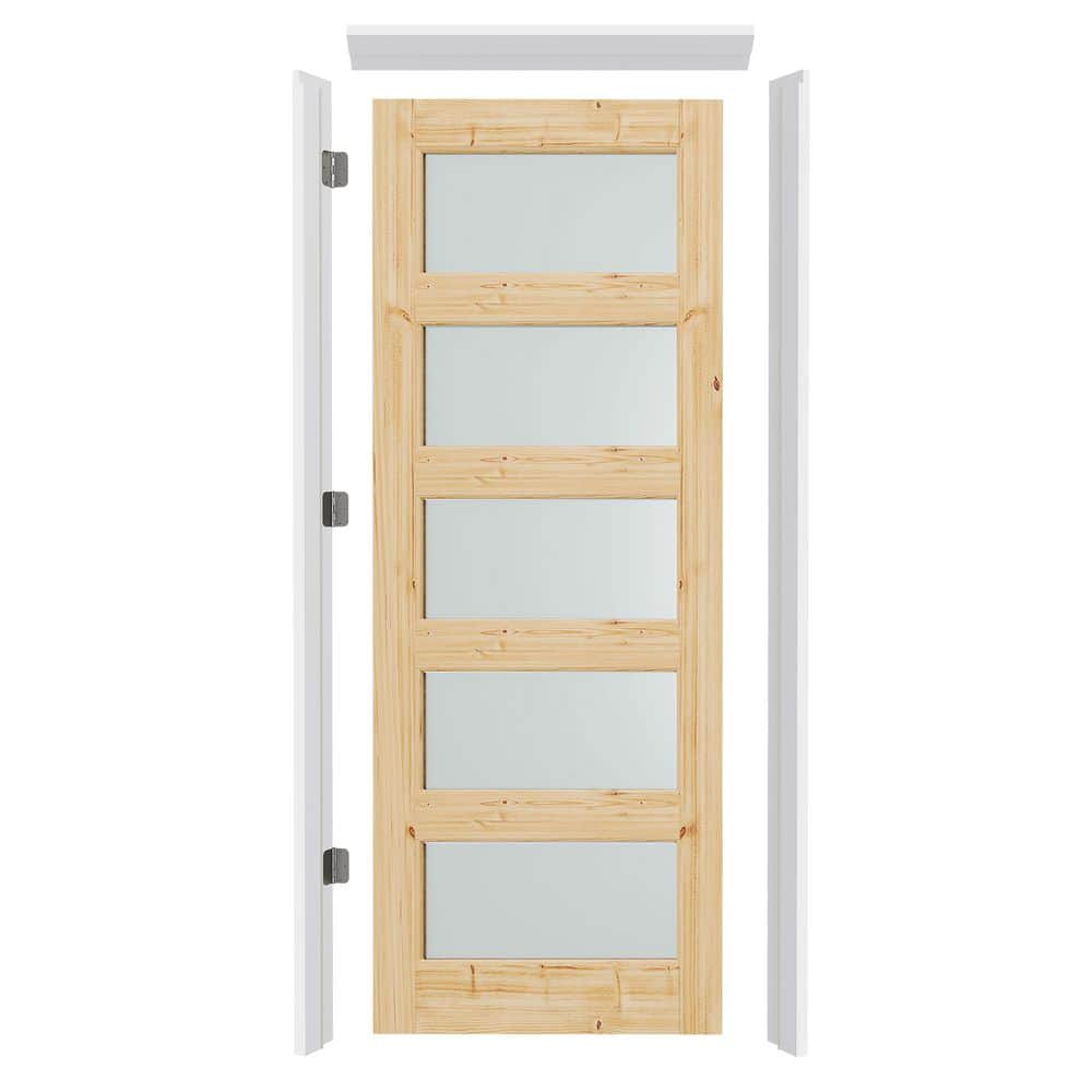 28in. x 80in. 5-Lite Frosted Glass Solid Pine Wood Assembly Required Interior Door Left-Handed with Jamb and Hardware price history on PriceWatchPro