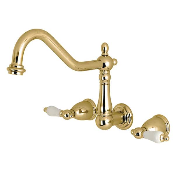 Heritage 2-Handle Wall Mount Roman Tub Faucet in Polished Brass