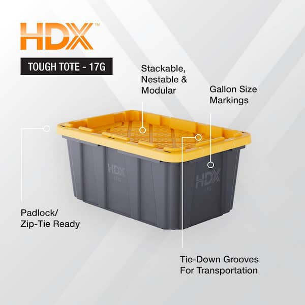 17 Gal. Tough Storage Tote in Black with Yellow Lid