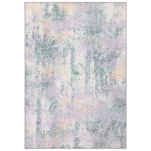 Sequoia Green/Purple 4 ft. x 6 ft. Machine Washable Distressed Abstract Area Rug