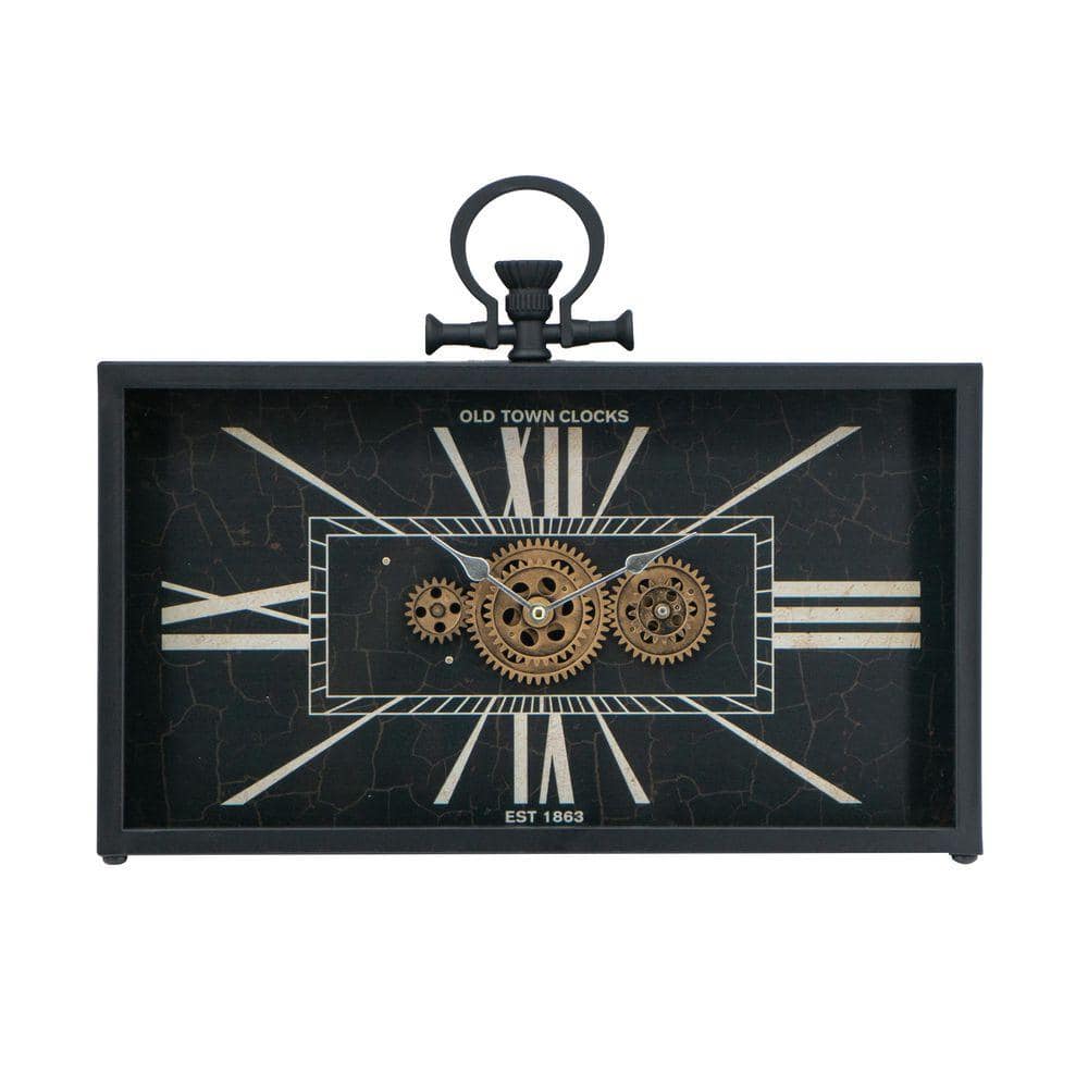 Traditional Black Gold Gear Decorative Table Clock with Roman