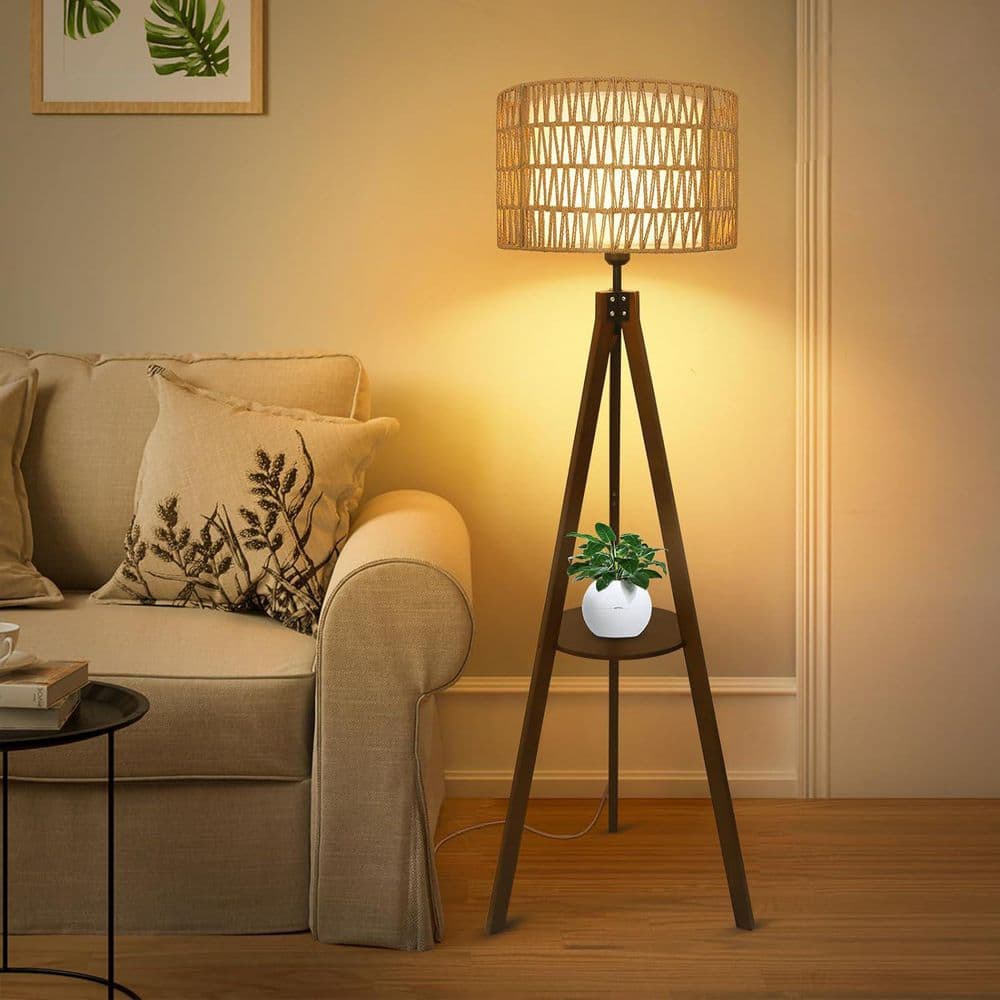 59 in. Brown Modern 1-Light LED Energy Efficient Arc Standard Floor Lamp Rattan Shade with ON/Off Foot Switch price history on PriceWatchPro