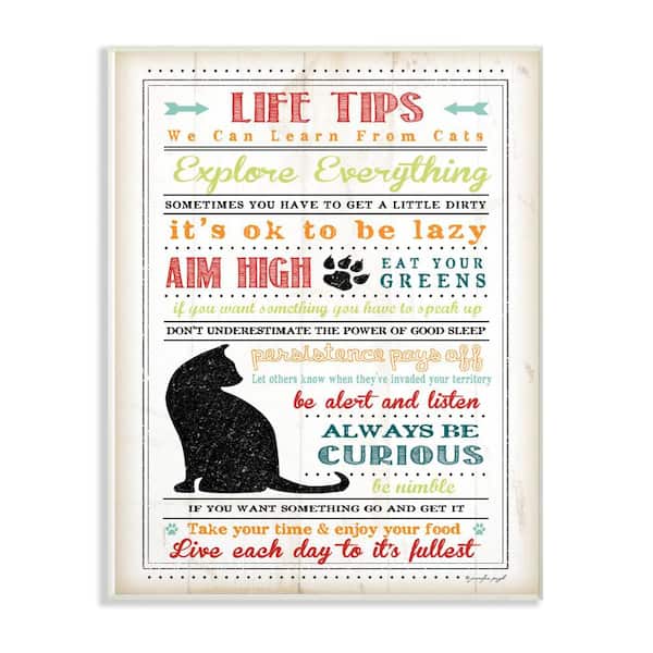 Stupell Industries 13 in. x 19 in. "Pet Life Tips From Cats" by Jennifer Pugh Printed Wood Wall Art