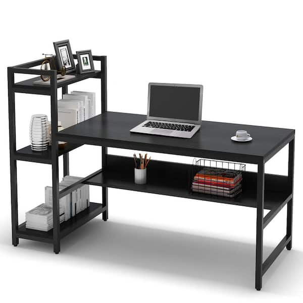 TRIBESIGNS WAY TO ORIGIN 57 in. Perry Black Large Carbon Fiber Surface  Gaming Computer Writing Desk Monitor Stand Storage Shelf Home Office  HD-JW0513-WZZ - The Home Depot