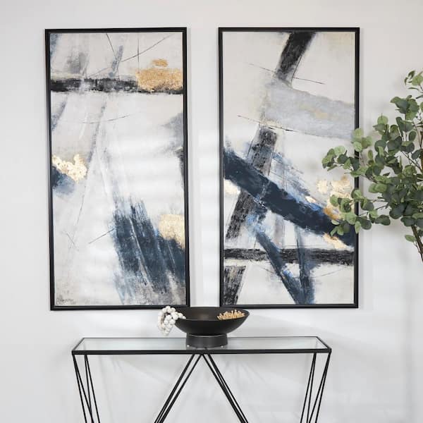 2- Panel Abstract Lines Framed Wall Art with Gold Foil Accents 55 in. x 28 in.