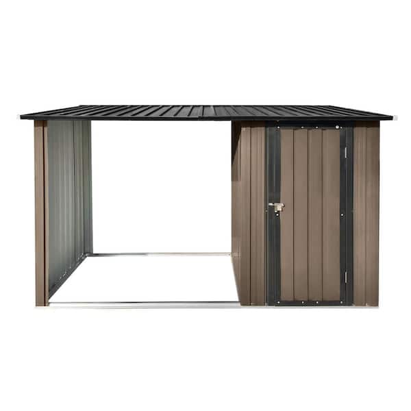 Brown 8.8 ft. W x 3.3 ft. D All-Weather Metal Firewood Rack and Storage Shed, 2-in-1 Wood Rack for Garden (29 sq. ft. )