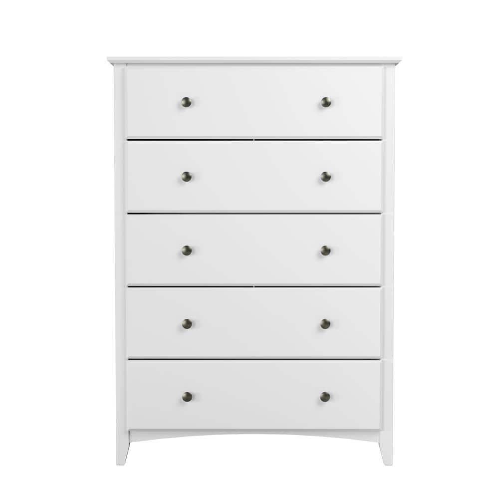 White Solid Pine 5-Drawer Shaker Style Bedroom Chest