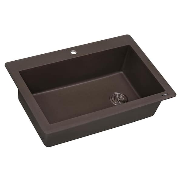 epiGranite 33 in. Drop-in Topmount SIngle Bowl Kitchen Sink in Espresso Brown Granite Composite