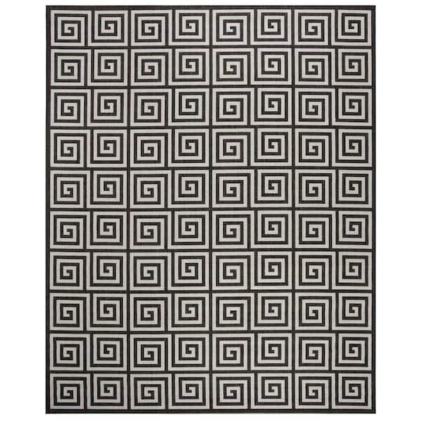 Beach House Light Gray/Charcoal 8 ft. x 10 ft. Geometric Indoor/Outdoor Patio  Area Rug
