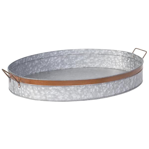 Galvanized Metal Oval In Large With, Extra Large Round Metal Serving Tray