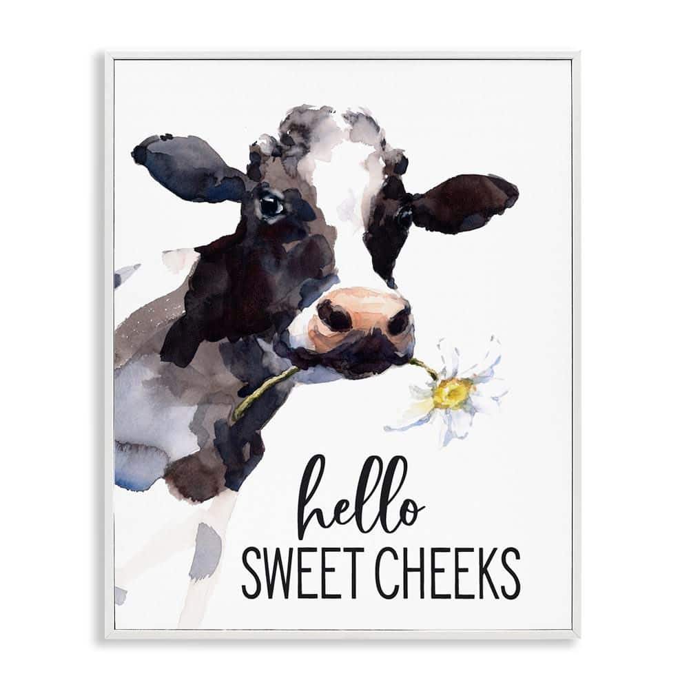 Hello Sweet Cheeks Country Cow Holding Flower by Lettered and Lined White Framed Giclee Art Print Animal 11 in. x 14 in. price history on PriceWatchPro