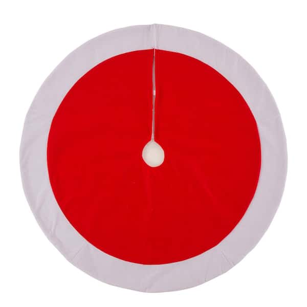 Glitzhome 48 in. D Red and White Felt Christmas Tree Skirt