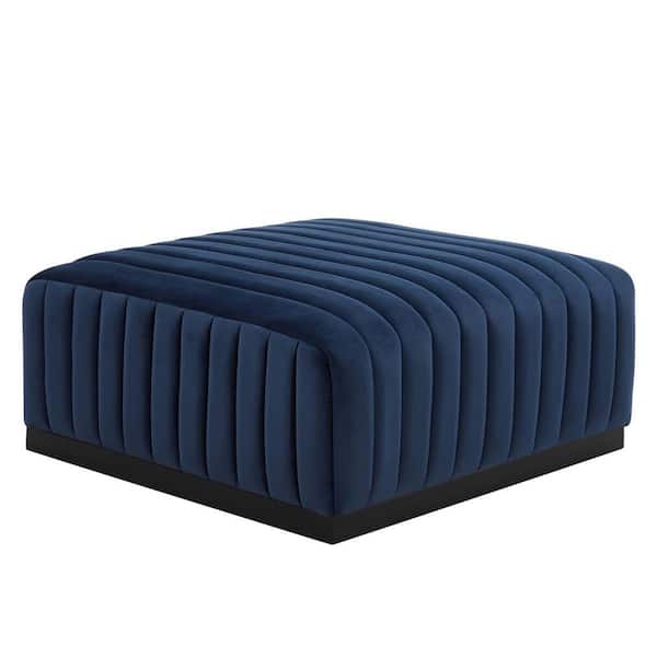 MODWAY Conjure Midnight Blue Channel Tufted Performance Velvet Ottoman