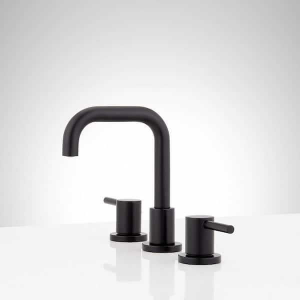 SIGNATURE HARDWARE Lexia 8 in. Widespread Double Handle Bathroom Faucet in Matte Black