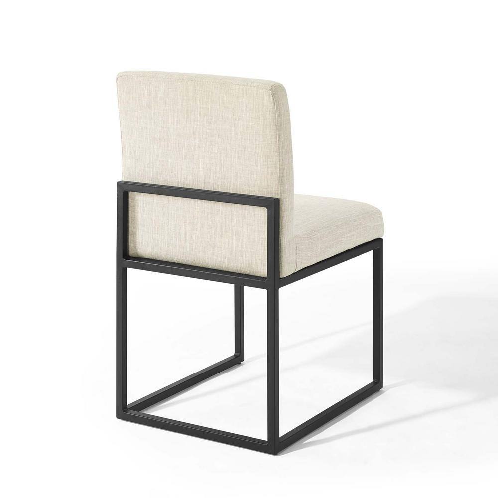 Beige Channel Tufted Upholstered Dining Chair with Black Metal Base