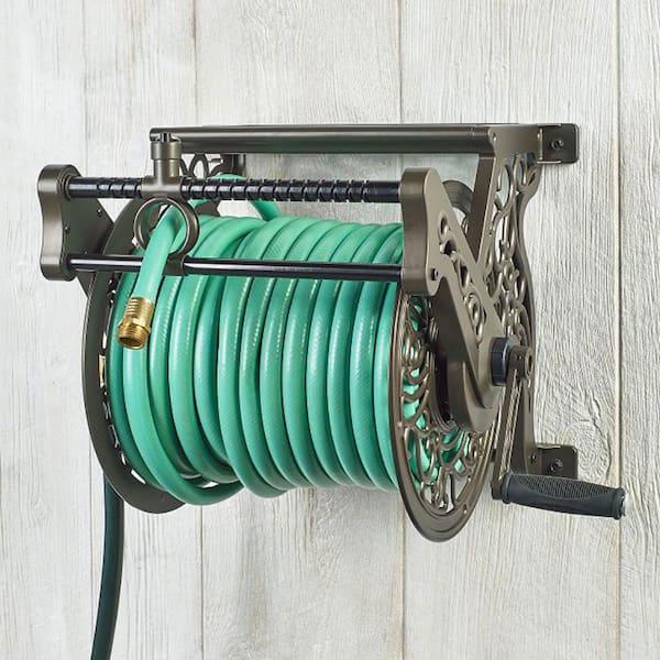 LIBERTY GARDEN Wall Mounted Heavy-Gauge Aluminum Hanging Hose Reel with  Guide 707 - The Home Depot