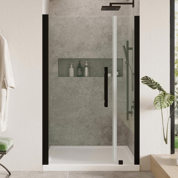 OVE Decors Pasadena 40 in. L x 32 in. W x 75 in. H Alcove Shower Kit with Pivot Frameless Shower Door in BLK and Shower Pan
