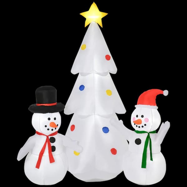HOMCOM 6 ft. x 3 ft. Pre-Lit LED Snowman and Tree Christmas Inflatable ...