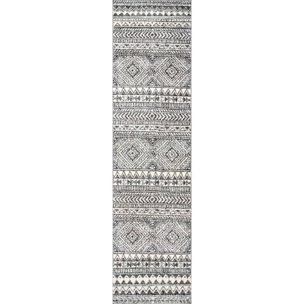 nuLOOM Becky Transitional Tribal Dark Gray 3 ft. x 6 ft. Indoor Runner Rug