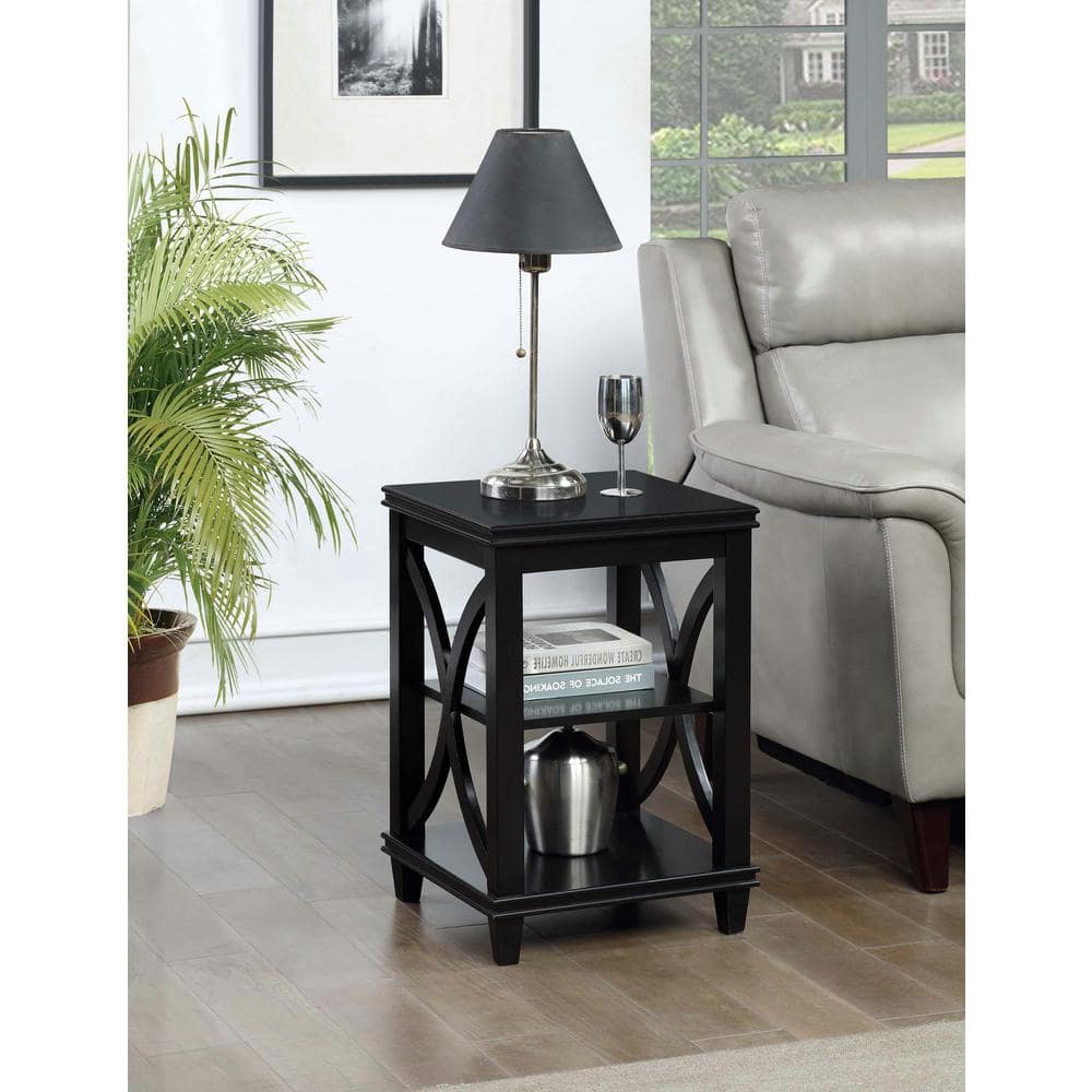 Elegant Florence Black Oak Veneer End Table with Shelves