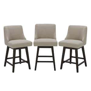 Martin 26 in. Flax Beige High Back Solid Wood Frame Swivel Counter Height Bar Stool with Fabric Seat(Set of 3)