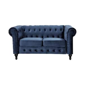 Brooks 61.02 in. Dark Blue Velvet 2-Seater Upholstered Loveseat