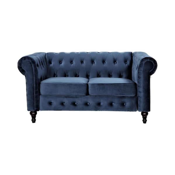 US Pride Furniture Brooks 61.02 in. Dark Blue Velvet 2-Seater Upholstered Loveseat