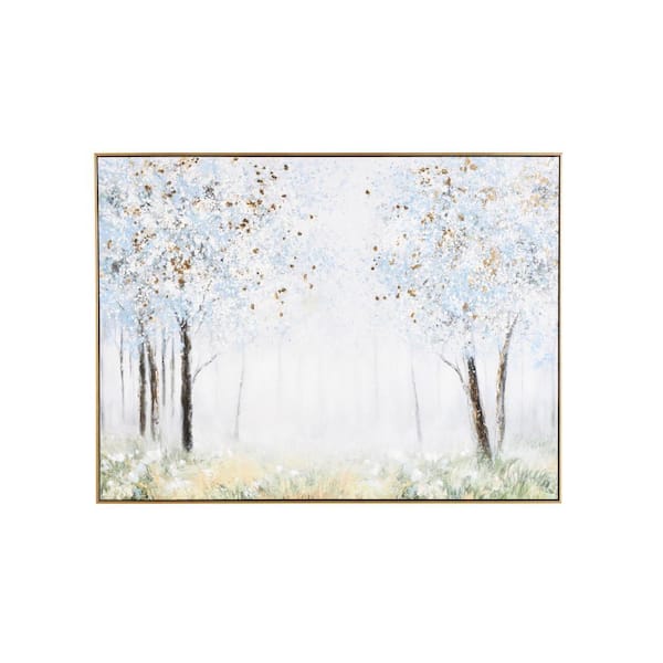 Litton Lane 1-Panel Landscape Forest Framed Wall Art with Gold Foil Accents 36 in. x 47 in.