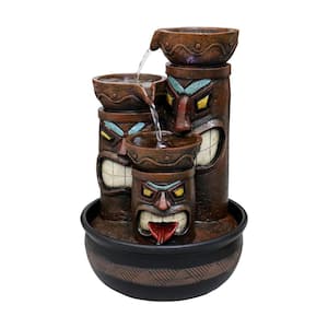 15.5 in. Resin Indoor Tabletop Fountains Tiki 4 Bowls Cascading Indoor Waterfall Feature with LED Light for Home Decor