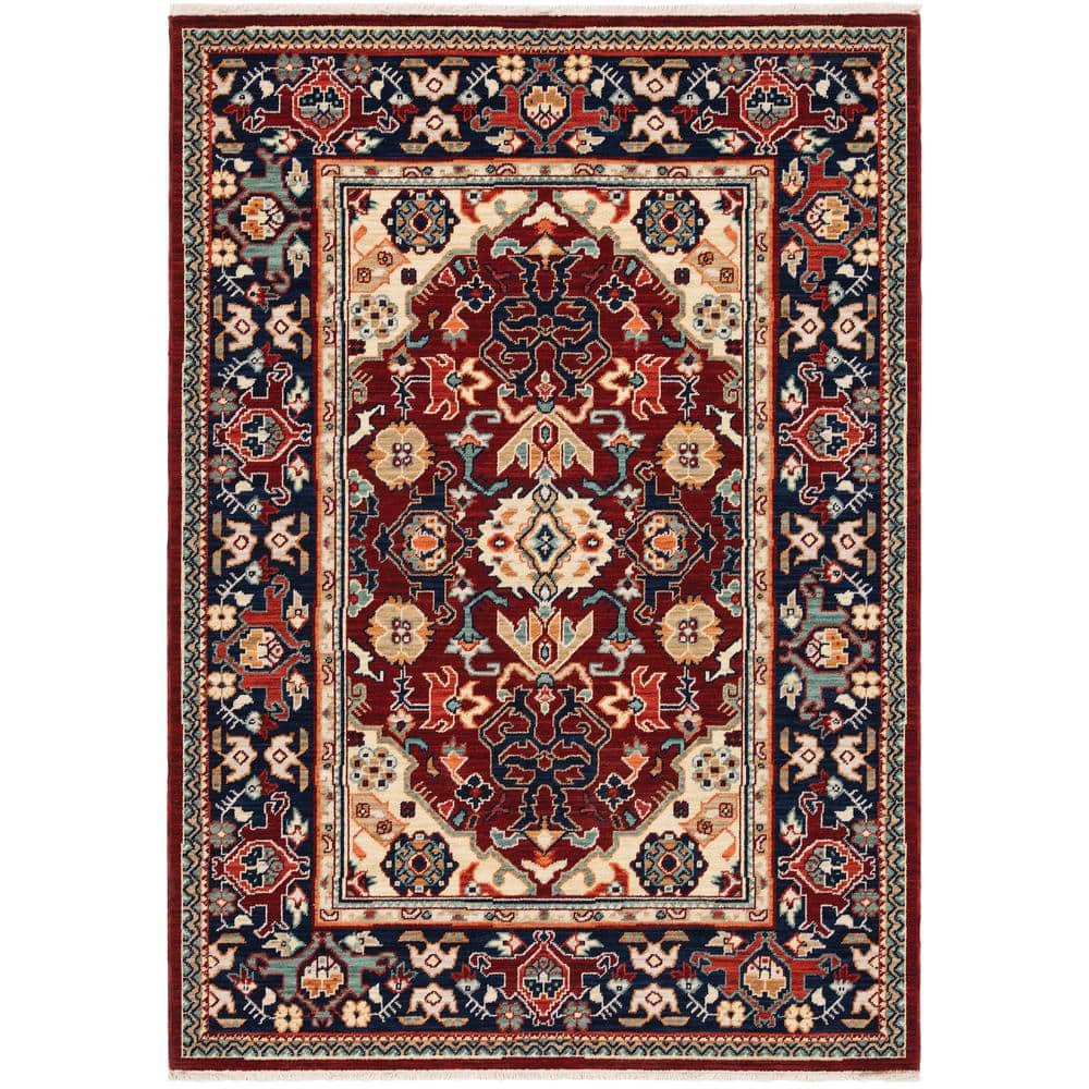 Lillian Red/Blue 10 ft. x 13 ft. Bohemian Traditional Oriental Wool/Nylon Blend Fringed-Edge Indoor Area Rug price history on PriceWatchPro