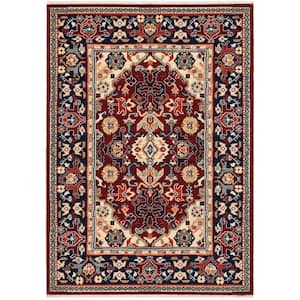 Lillian Red/Blue 10 ft. x 13 ft. Bohemian Traditional Oriental Wool/Nylon Blend Fringed-Edge Indoor Area Rug