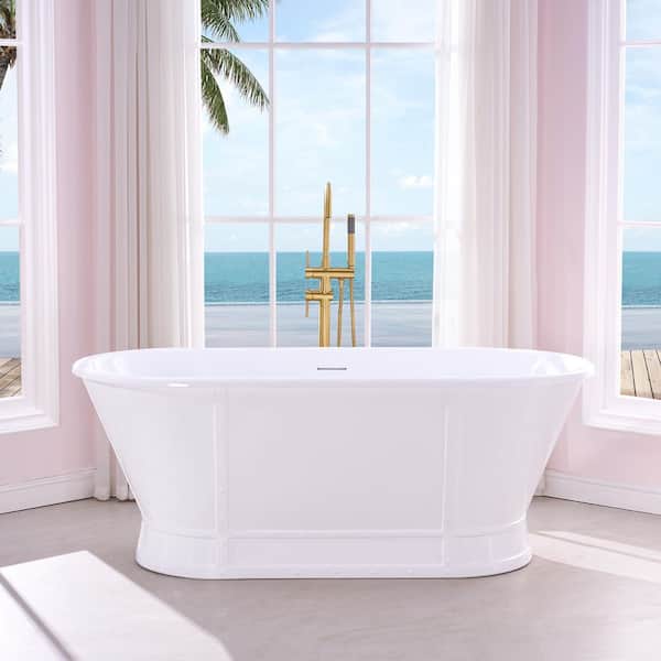 Regis 66 in. x 30.3 in. Freestanding Soaking Bathtub 100% Pure Virgin Acrylic in Glossy White, Drain/Overflow Included