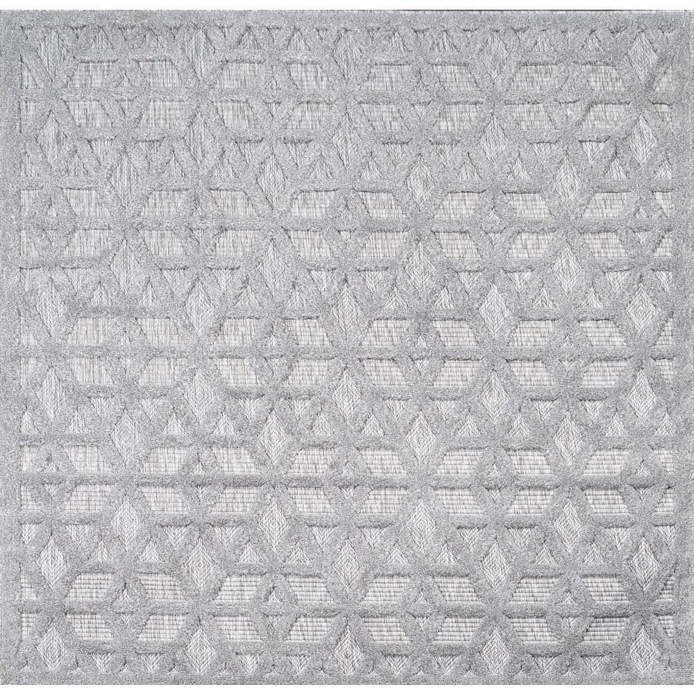 Elysian Light Gray Geometric Square Synthetic Indoor/Outdoor Rug