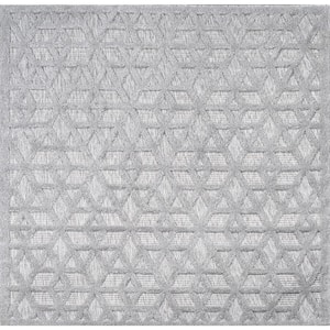 Talaia Neutral Light Gray 5 ft. Geometric Indoor/Outdoor Square Area Rug