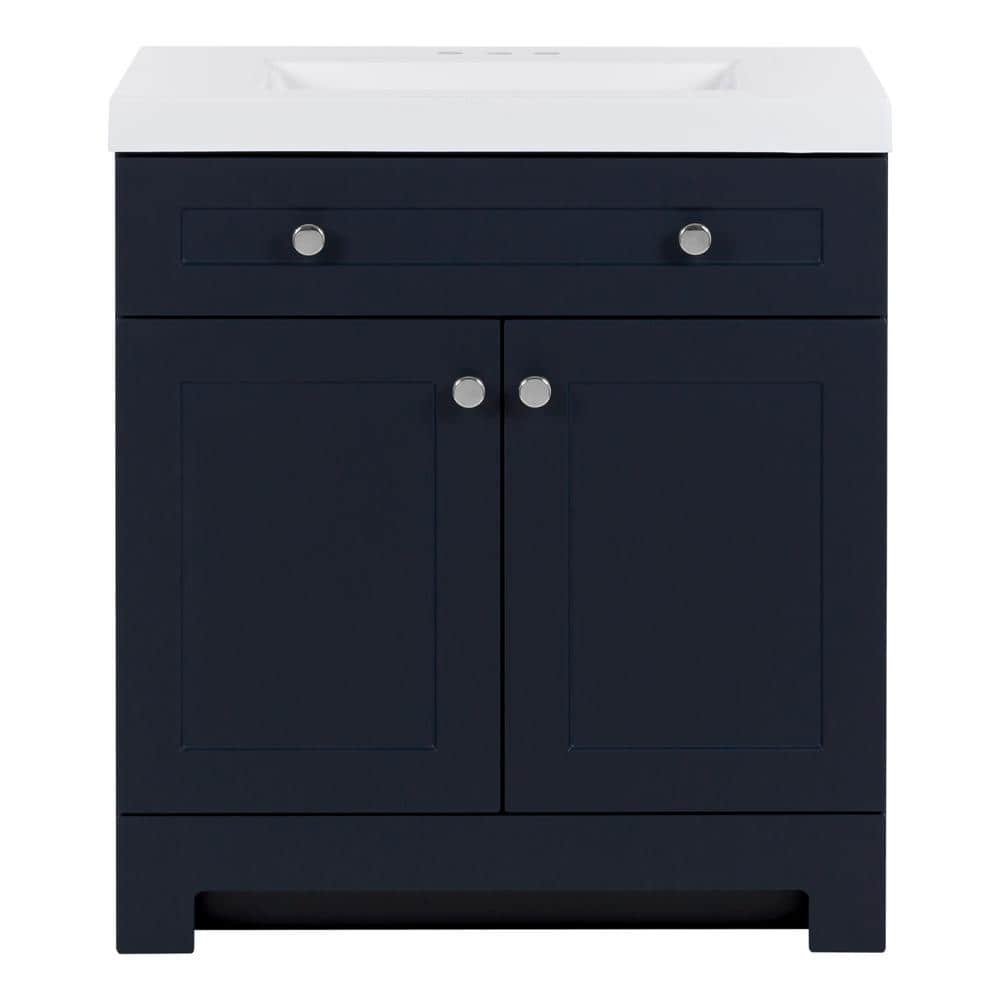 Glacier Bay Everdean 30 in. W x 19 in. D x 34 in. H Single Sink Freestanding Bath Vanity in Deep Blue with White Cultured Marble Top -  EV30P2-DB