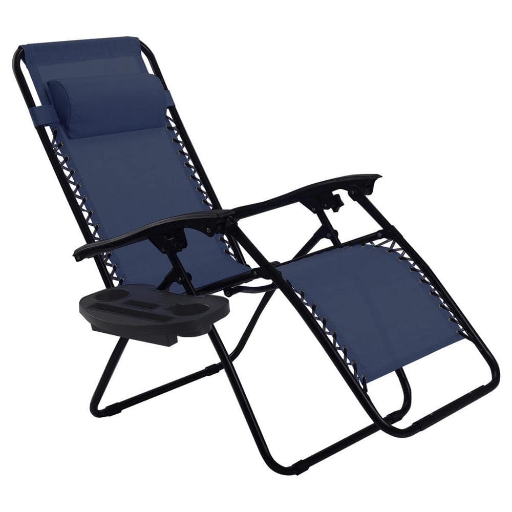 1-Piece Outdoor Folding Metal Zero Gravity Reclining Lounge Chair in Navy B