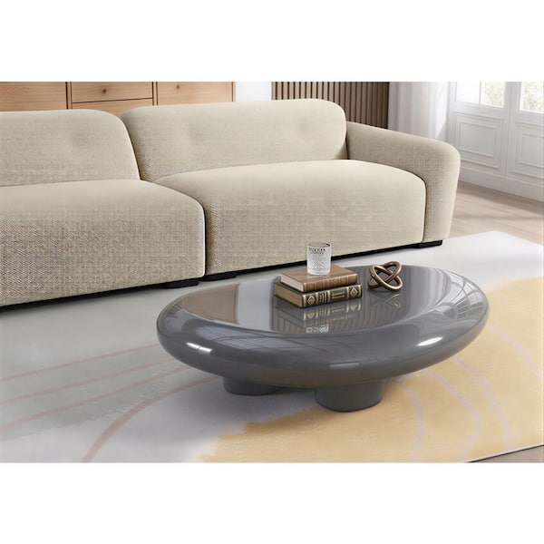 Acme Furniture Baron 46 in. Gray High Gloss Oval Wood Coffee Table