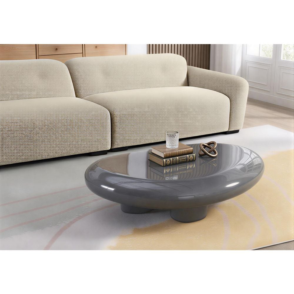 Acme Furniture Baron 46 in. Gray High Gloss Oval Wood Coffee Table