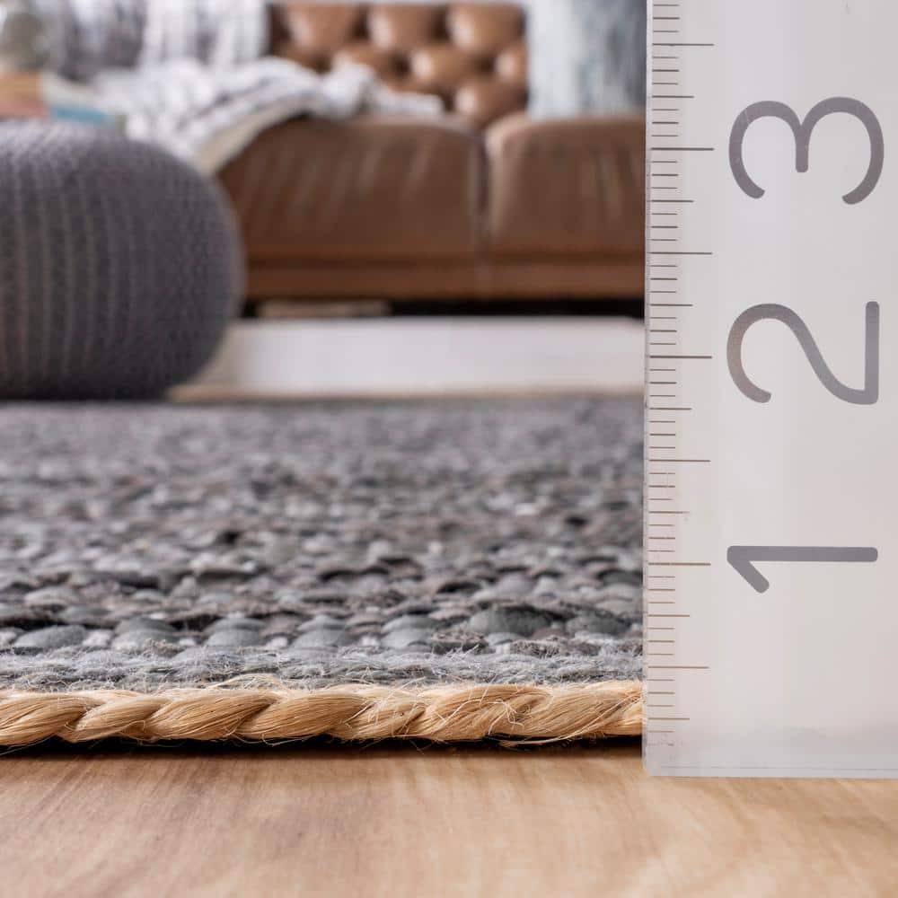 Handwoven Gray Leather & Hemp Flatweave 3' x 5' Rug