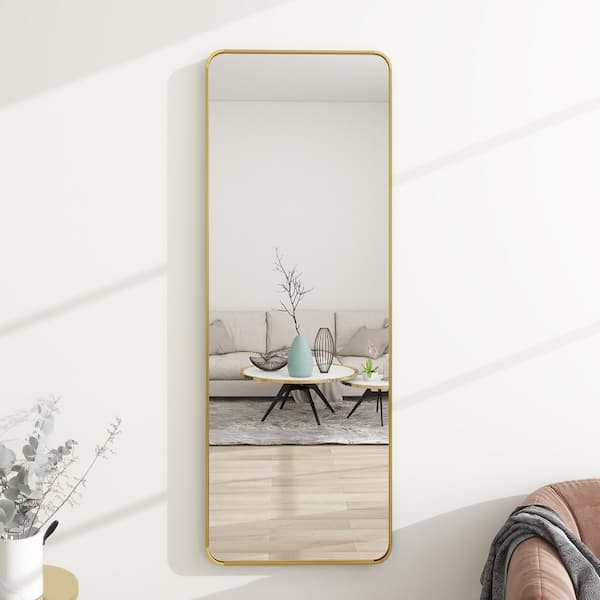 XRAMFY 20 in. W x 64 in. H Rectangular Gold Aluminum Alloy Framed Rounded Full Length Mirror Wall Mirror