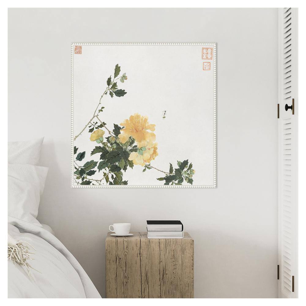 Ju Lian Insects and Flowers VI White Framed Canvas Print