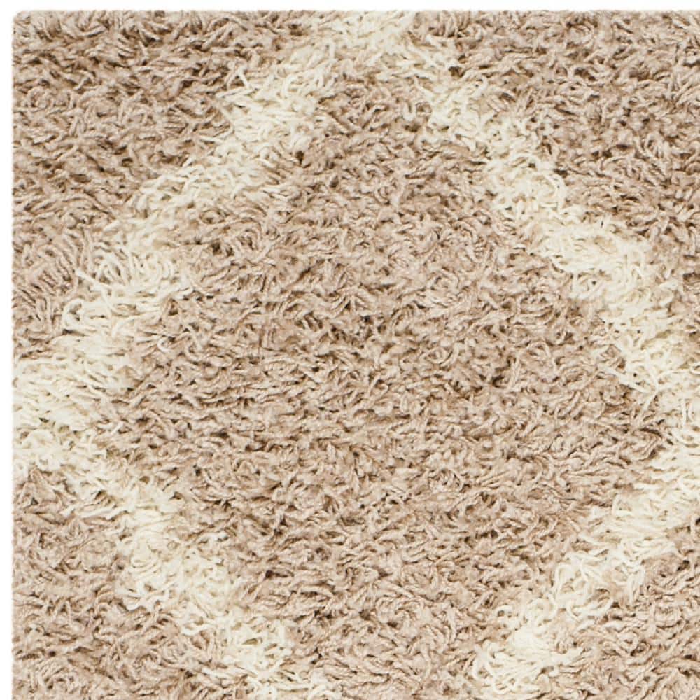 Ivory Beige Diamond Shag 3' x 5' Synthetic Area Rug